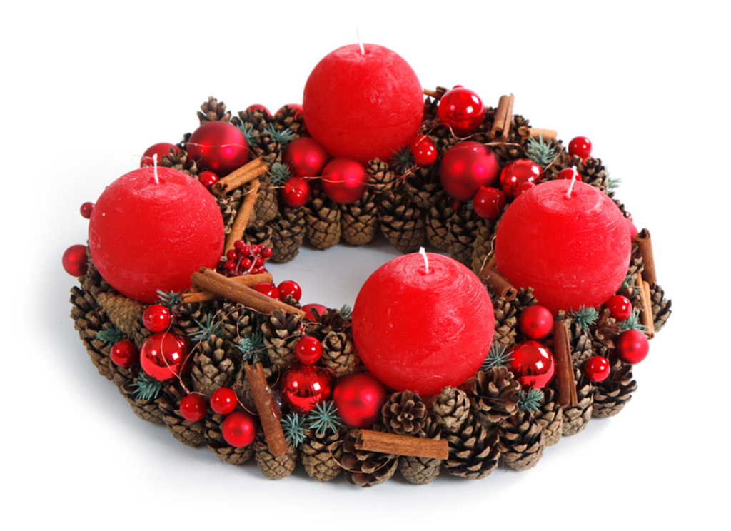 advent wreath on white background